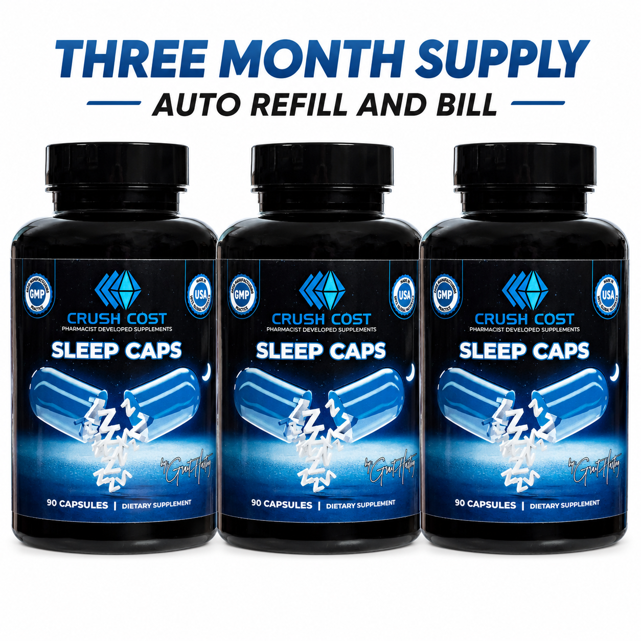 Crush Cost Sleep Caps 3 Month Supply with Auto Refill